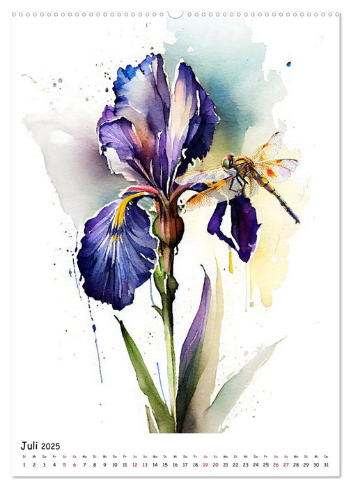 Aquarellmalerei - Blumen und Tiere im Garten (CALVENDO Premium Wandkalender 2025)