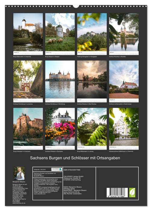 Sachsens Burgen und Schlösser mit Ortsangaben (CALVENDO Premium Wandkalender 2025)