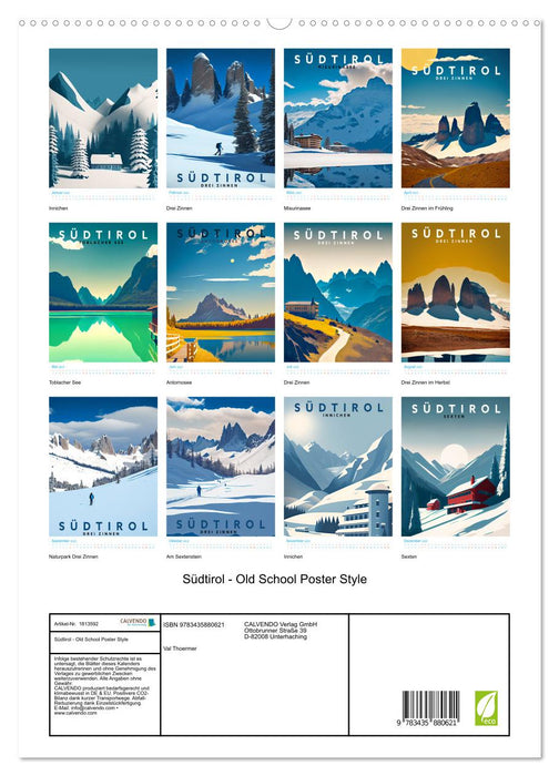 Südtirol - Old School Poster Style (CALVENDO Premium Wandkalender 2025)