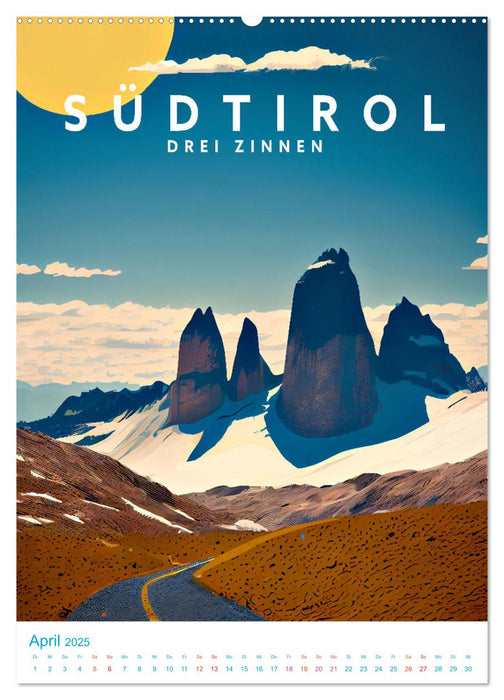 Südtirol - Old School Poster Style (CALVENDO Premium Wandkalender 2025)