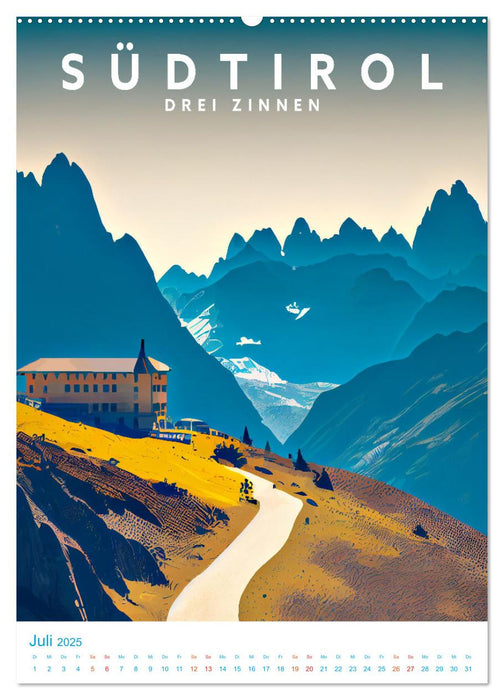 Südtirol - Old School Poster Style (CALVENDO Premium Wandkalender 2025)