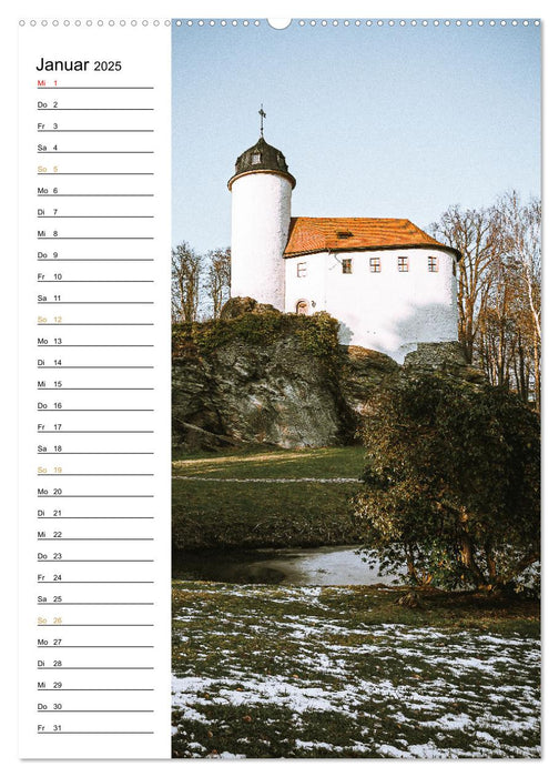 Sachsens Burgen und Schlösser - Beschreibbarer Kalender mit Ortsangaben (CALVENDO Wandkalender 2025)