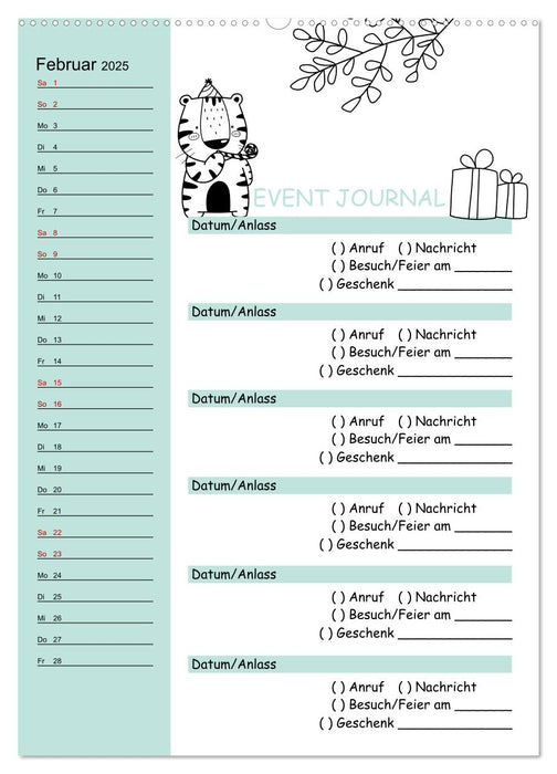 Geburtstagsplaner Doodle Tiere - Für Termine, Geschenke, Eventdetails & mehr (CALVENDO Premium Wandkalender 2025)