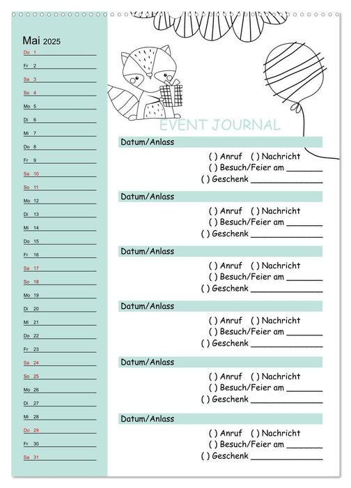 Geburtstagsplaner Doodle Tiere - Für Termine, Geschenke, Eventdetails & mehr (CALVENDO Premium Wandkalender 2025)