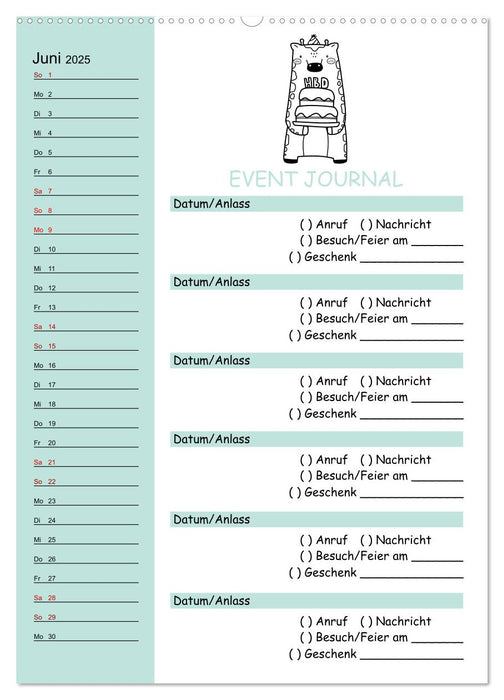 Geburtstagsplaner Doodle Tiere - Für Termine, Geschenke, Eventdetails & mehr (CALVENDO Premium Wandkalender 2025)