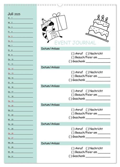 Geburtstagsplaner Doodle Tiere - Für Termine, Geschenke, Eventdetails & mehr (CALVENDO Premium Wandkalender 2025)