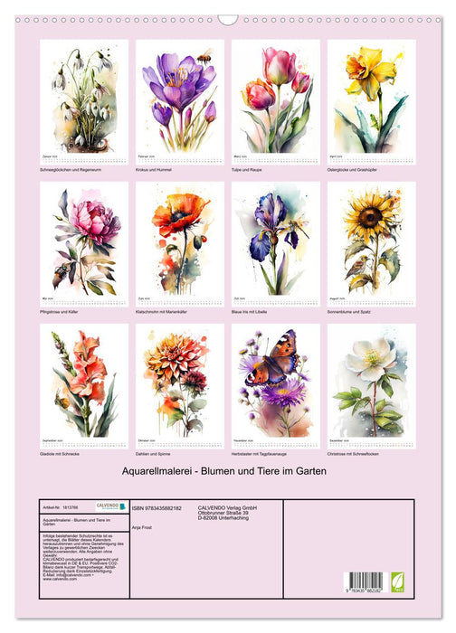 Aquarellmalerei - Blumen und Tiere im Garten (CALVENDO Wandkalender 2025)