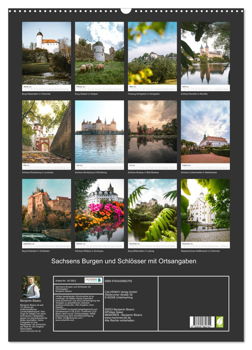 Sachsens Burgen und Schlösser mit Ortsangaben (CALVENDO Wandkalender 2025)