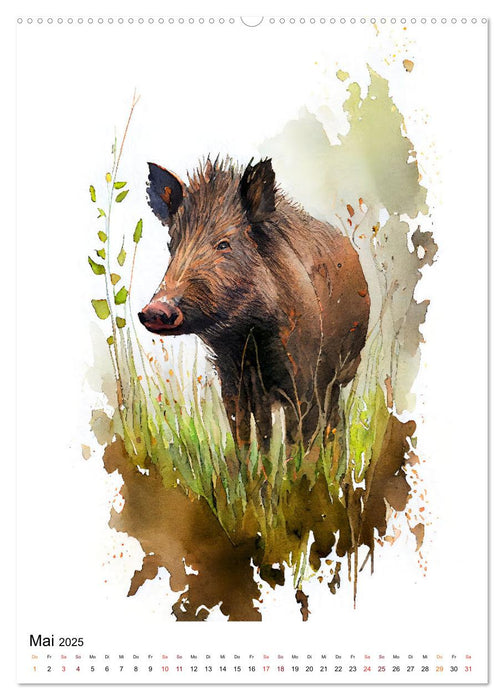 Waldtiere in Aquarell - Heimische Tierarten (CALVENDO Premium Wandkalender 2025)