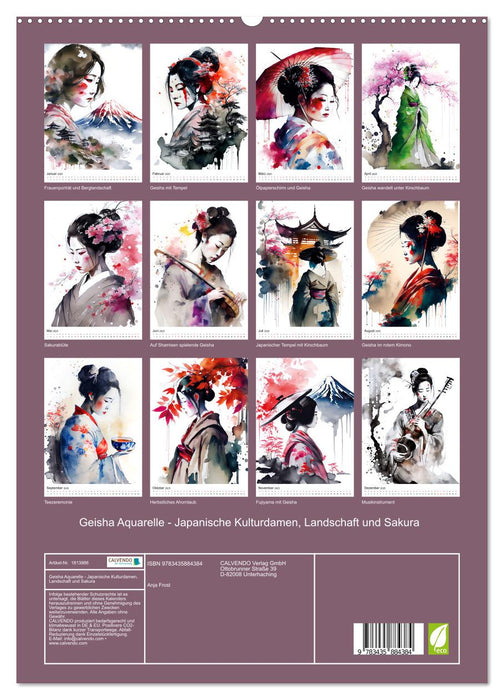 Geisha Aquarelle - Japanische Kulturdamen, Landschaft und Sakura (CALVENDO Premium Wandkalender 2025)