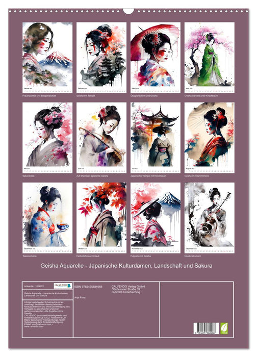 Geisha Aquarelle - Japanische Kulturdamen, Landschaft und Sakura (CALVENDO Wandkalender 2025)