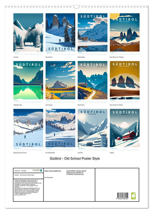 Südtirol - Old School Poster Style (CALVENDO Wandkalender 2025)