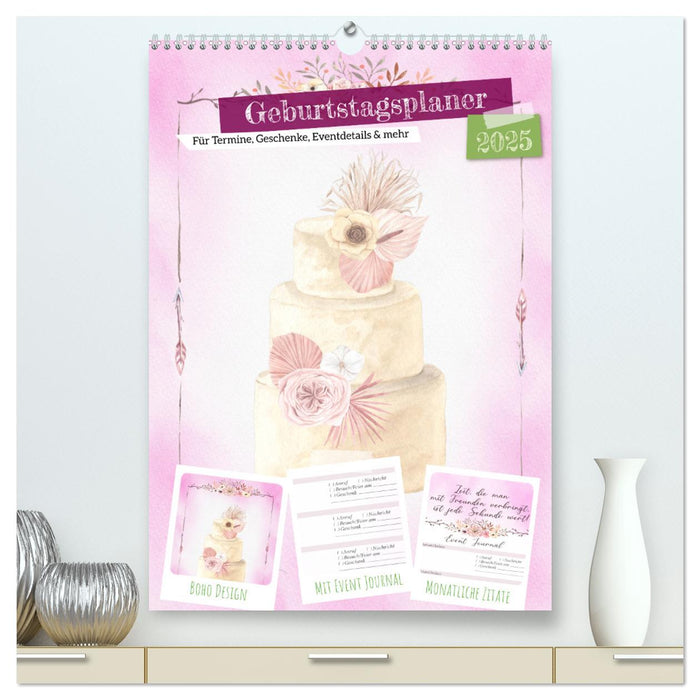 Geburtstagsplaner Boho Rosa - Für Termine, Geschenke, Eventdetails & mehr (CALVENDO Premium Wandkalender 2025)