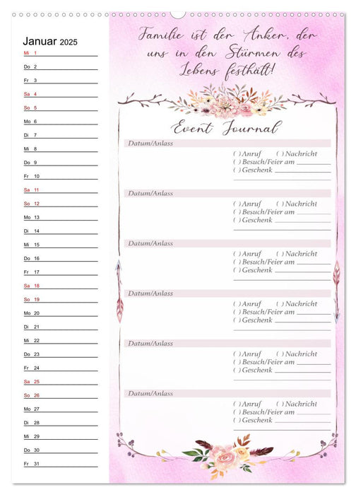 Geburtstagsplaner Boho Rosa - Für Termine, Geschenke, Eventdetails & mehr (CALVENDO Premium Wandkalender 2025)