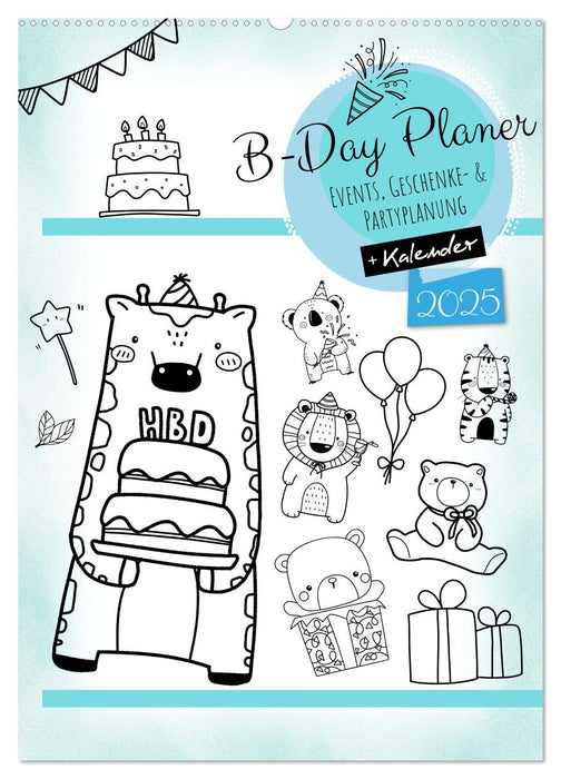 Geburtstagsplaner Doodle Tiere - Für Termine, Geschenke, Eventdetails & mehr (CALVENDO Wandkalender 2025)