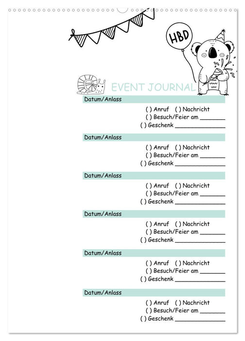 Geburtstagsplaner Doodle Tiere - Für Termine, Geschenke, Eventdetails & mehr (CALVENDO Wandkalender 2025)