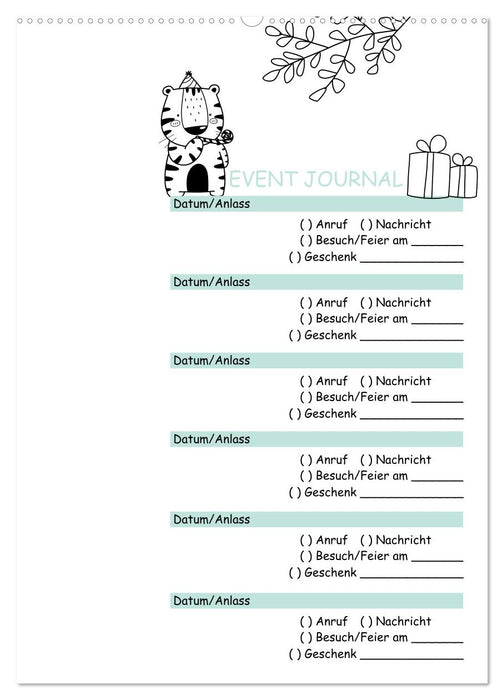 Geburtstagsplaner Doodle Tiere - Für Termine, Geschenke, Eventdetails & mehr (CALVENDO Wandkalender 2025)