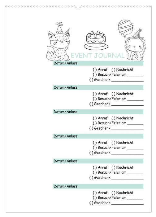 Geburtstagsplaner Doodle Tiere - Für Termine, Geschenke, Eventdetails & mehr (CALVENDO Wandkalender 2025)