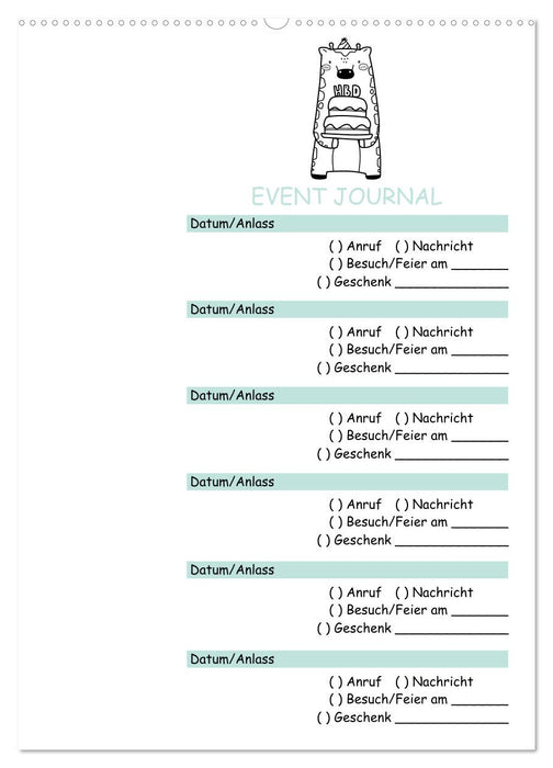 Geburtstagsplaner Doodle Tiere - Für Termine, Geschenke, Eventdetails & mehr (CALVENDO Wandkalender 2025)