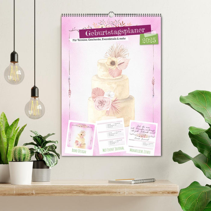 Geburtstagsplaner Boho Rosa - Für Termine, Geschenke, Eventdetails & mehr (CALVENDO Wandkalender 2025)