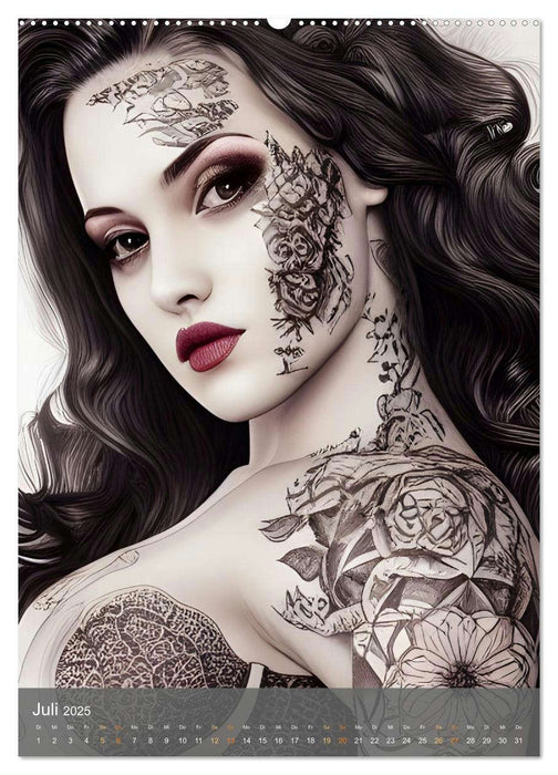 Digitale Tattoo-Schönheiten - Computerträume aus der KI (CALVENDO Premium Wandkalender 2025)