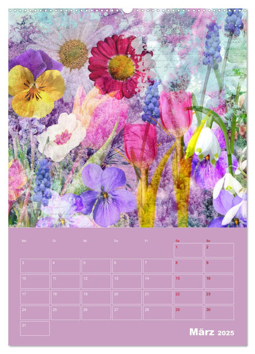 Kunterbunt gemischt - Kunterbunt gemischt - Farbenfroher Jahresplaner mit aufwändigen Pflanzencollagen (CALVENDO Premium Wandkalender 2025)