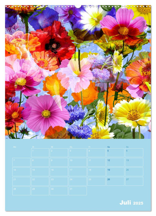 Kunterbunt gemischt - Kunterbunt gemischt - Farbenfroher Jahresplaner mit aufwändigen Pflanzencollagen (CALVENDO Premium Wandkalender 2025)