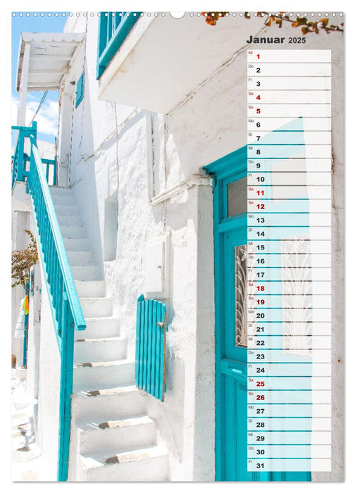 Bunte Treppen auf Mykonos - Reiseplaner (CALVENDO Premium Wandkalender 2025)