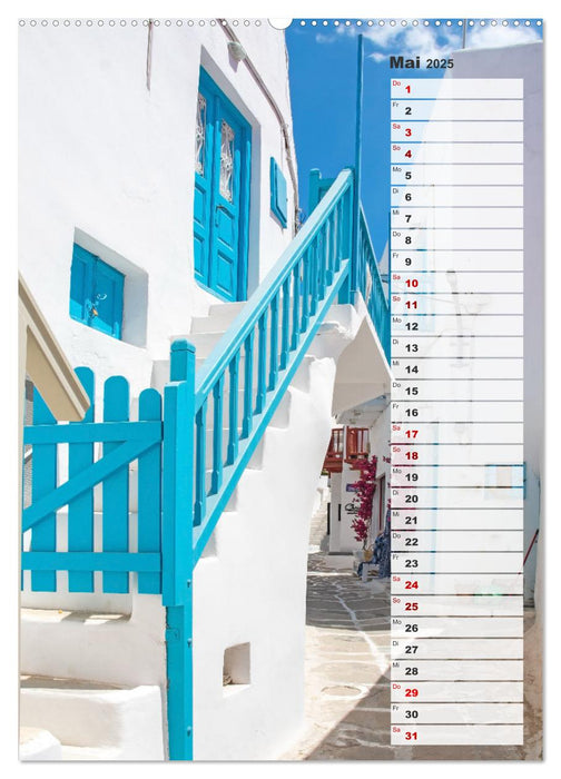 Bunte Treppen auf Mykonos - Reiseplaner (CALVENDO Premium Wandkalender 2025)