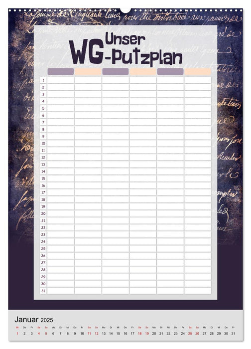 Gothic WG-Putzplan & Kalender 2025 (CALVENDO Wandkalender 2025)