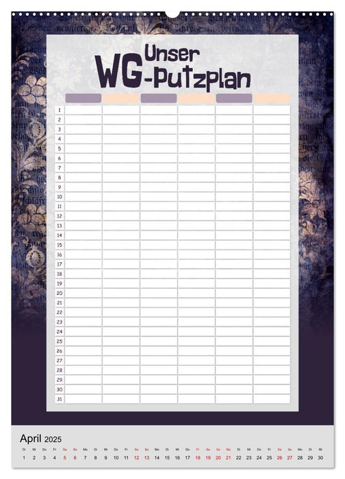 Gothic WG-Putzplan & Kalender 2025 (CALVENDO Wandkalender 2025)