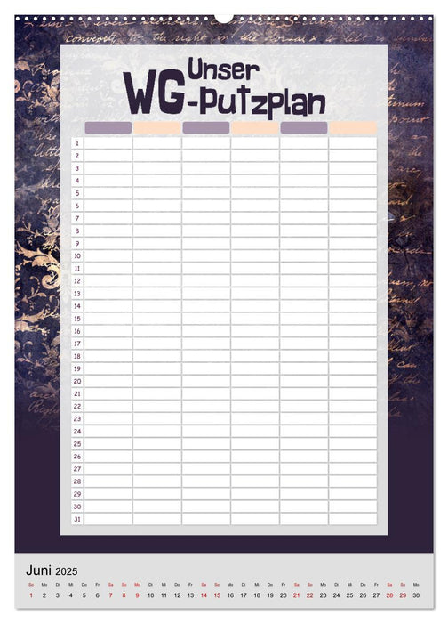 Gothic WG-Putzplan & Kalender 2025 (CALVENDO Wandkalender 2025)