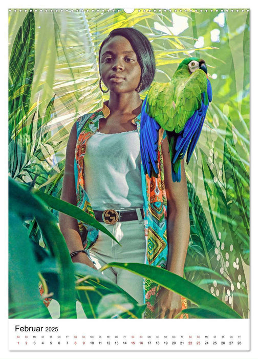 Models und Papageien - Artwork (CALVENDO Premium Wandkalender 2025)