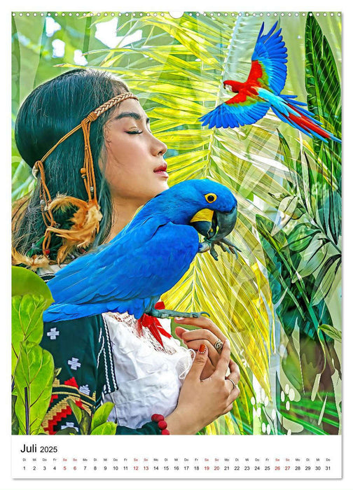 Models und Papageien - Artwork (CALVENDO Premium Wandkalender 2025)