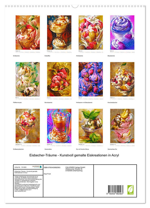 Eisbecher-Träume - Kunstvoll gemalte Eiskreationen in Acryl (CALVENDO Premium Wandkalender 2025)