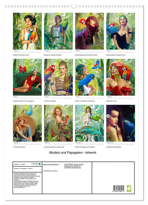 Models und Papageien - Artwork (CALVENDO Wandkalender 2025)