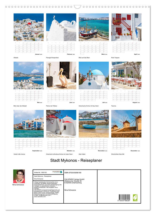 Stadt Mykonos - Reiseplaner (CALVENDO Wandkalender 2025)