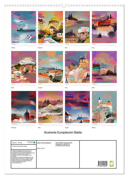 Illustrierte Europäische Städte (CALVENDO Wandkalender 2025)