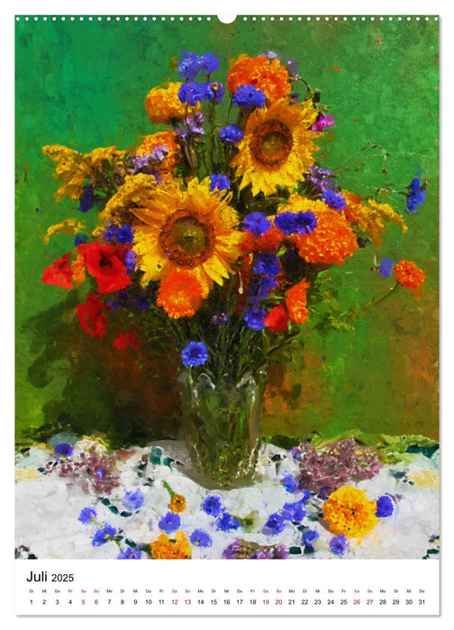 Blütenzauber - Gemalte Blumensträuße auf dem Tisch (CALVENDO Premium Wandkalender 2025)