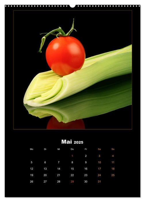 Vegan Food Kalender – Obst und Gemüse auf Schwarz (CALVENDO Premium Wandkalender 2025)