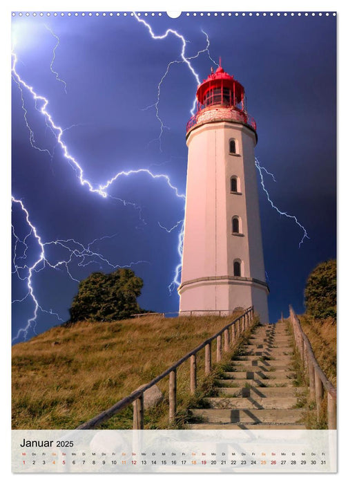 Leuchttürme im Gewitter (CALVENDO Premium Wandkalender 2025)