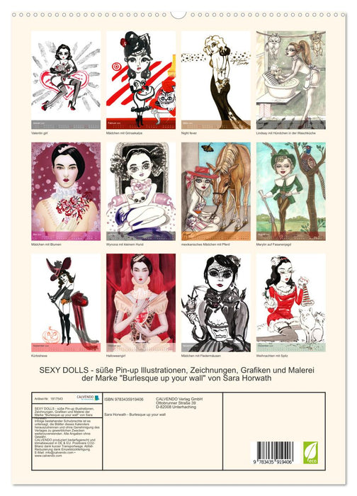 SEXY DOLLS - süße Pin-up Illustrationen, Zeichnungen, Grafiken und Malerei der Marke "Burlesque up your wall" von Sara Horwath (CALVENDO Premium Wandkalender 2025)