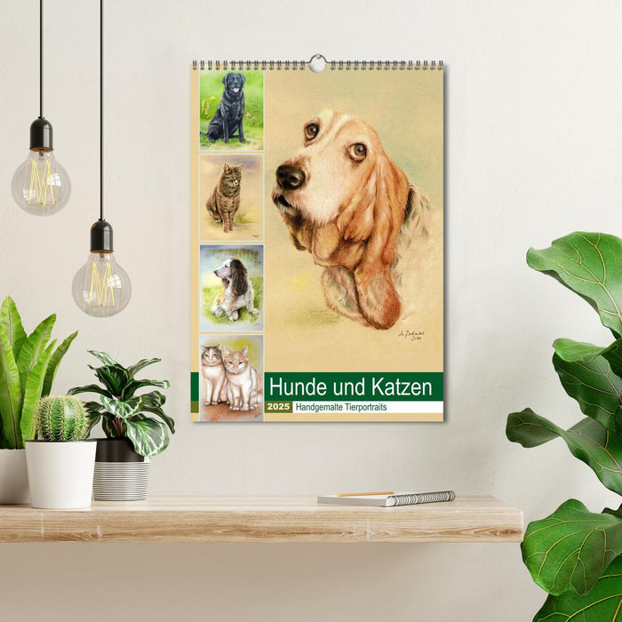Hunde und Katzen - Handgemalte Tierportraits (CALVENDO Wandkalender 2025)