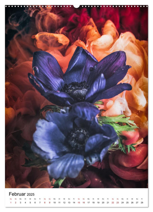 Spiel der Farben - Blüten unter Wasser mit Acrylfarben (CALVENDO Wandkalender 2025)