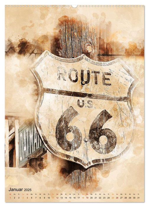 Route 66 - 2451 Meilen (CALVENDO Wandkalender 2025)