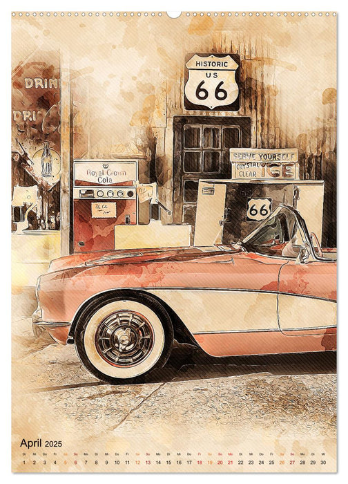 Route 66 - 2451 Meilen (CALVENDO Wandkalender 2025)