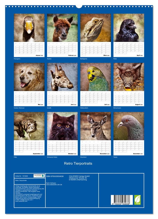 Retro Tierportraits (CALVENDO Premium Wandkalender 2025)