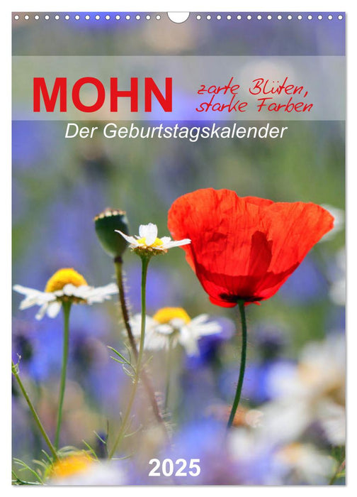 Mohn, zarte Blüten, starke Farben, der Geburtstagskalender (CALVENDO Wandkalender 2025)