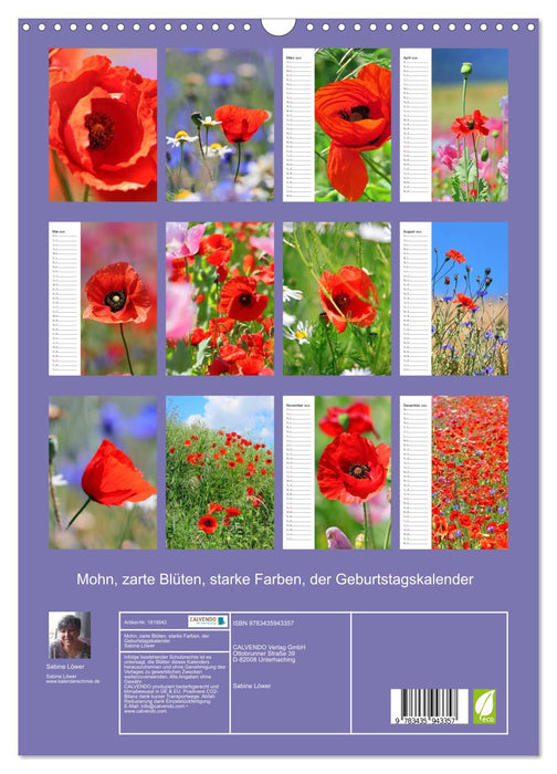 Mohn, zarte Blüten, starke Farben, der Geburtstagskalender (CALVENDO Wandkalender 2025)