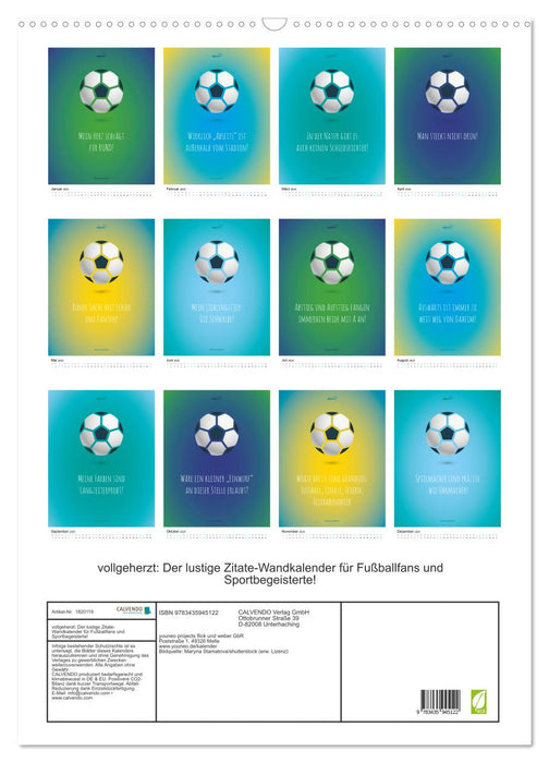 vollgeherzt: Der lustige Zitate-Wandkalender für Fußballfans und Sportbegeisterte! (CALVENDO Wandkalender 2025)